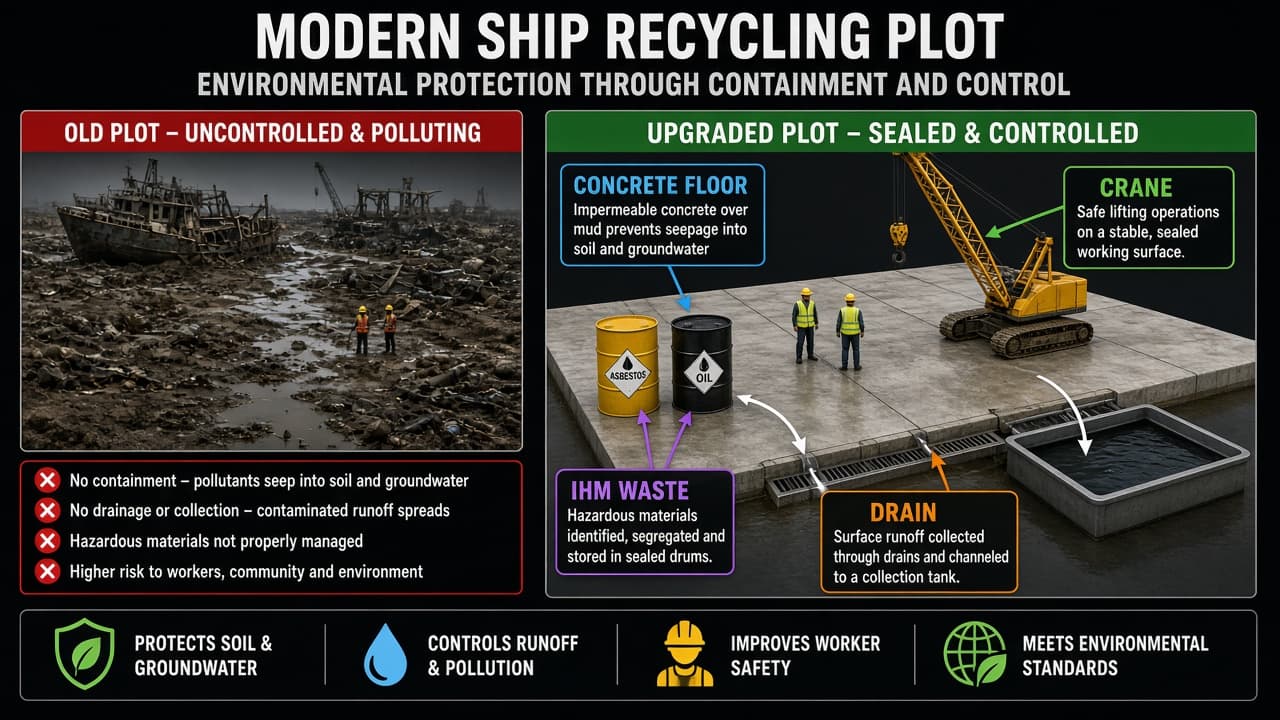 Educational comparison of a muddy beaching plot and a sealed recycling plot with drains