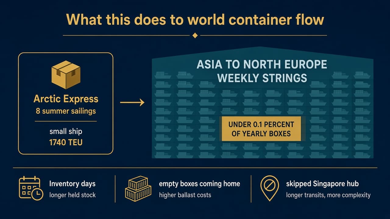 Educational figure comparing eight Arctic sailings with Asia-North Europe weekly container strings