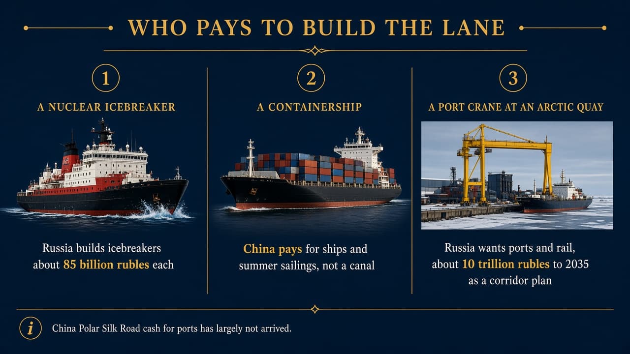 Educational figure of who pays for icebreakers, ships and Arctic ports