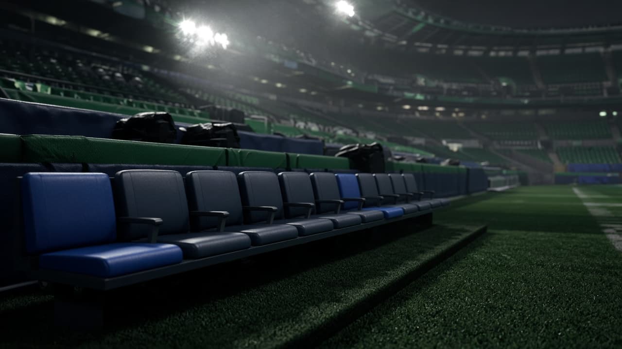 Night stadium lights over an NFL sideline during a season opener