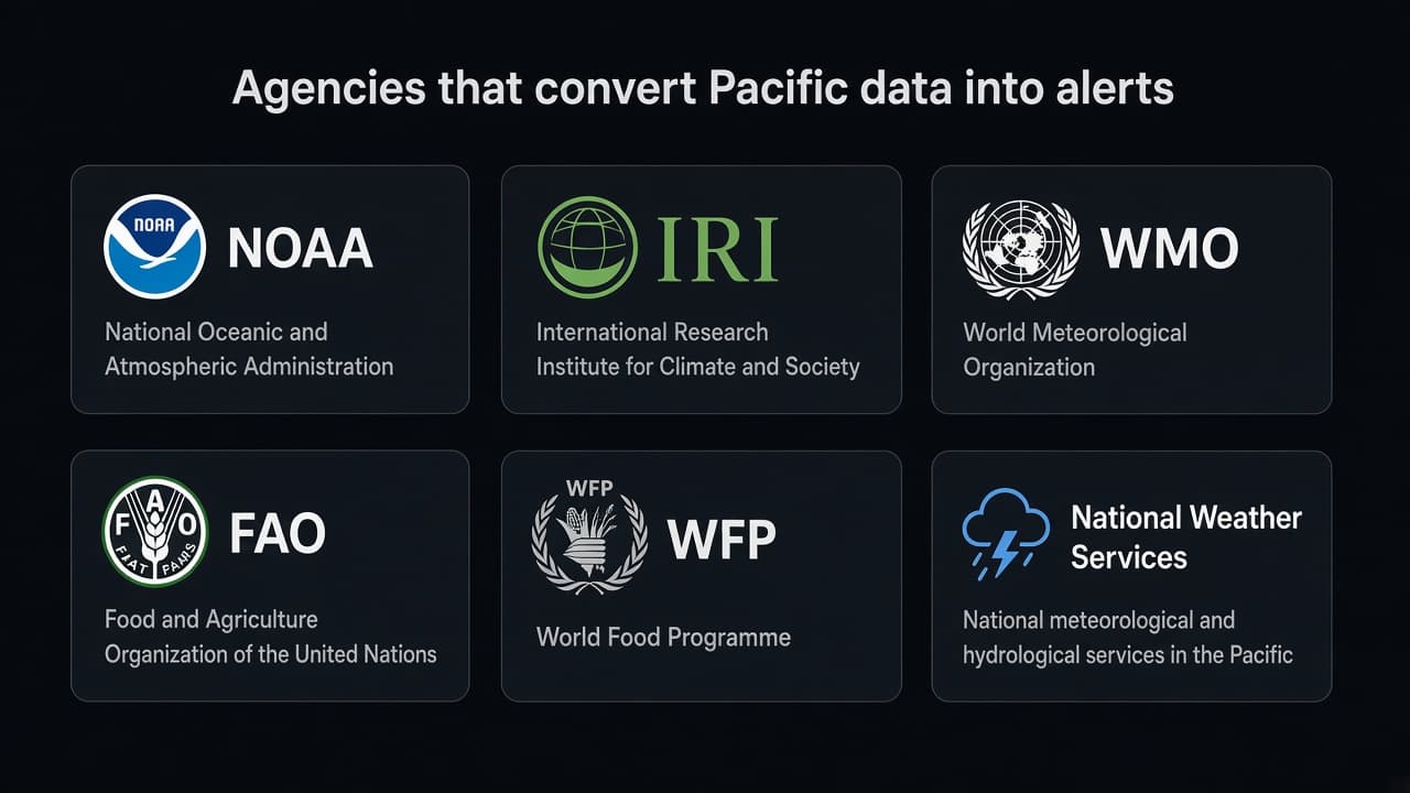 Educational poster of NOAA, IRI, WMO, FAO, WFP, WHO and national weather services