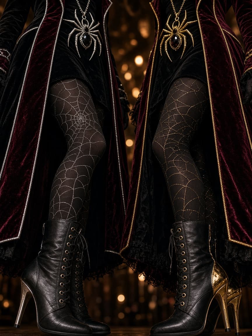 Close-up of Hollow Frame Sisters boots, coats, and jewelry