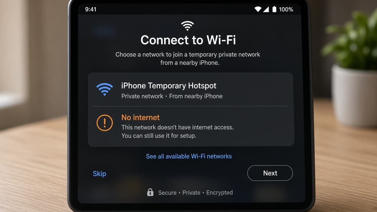 Android Wi-Fi prompt joining the iPhone temporary network