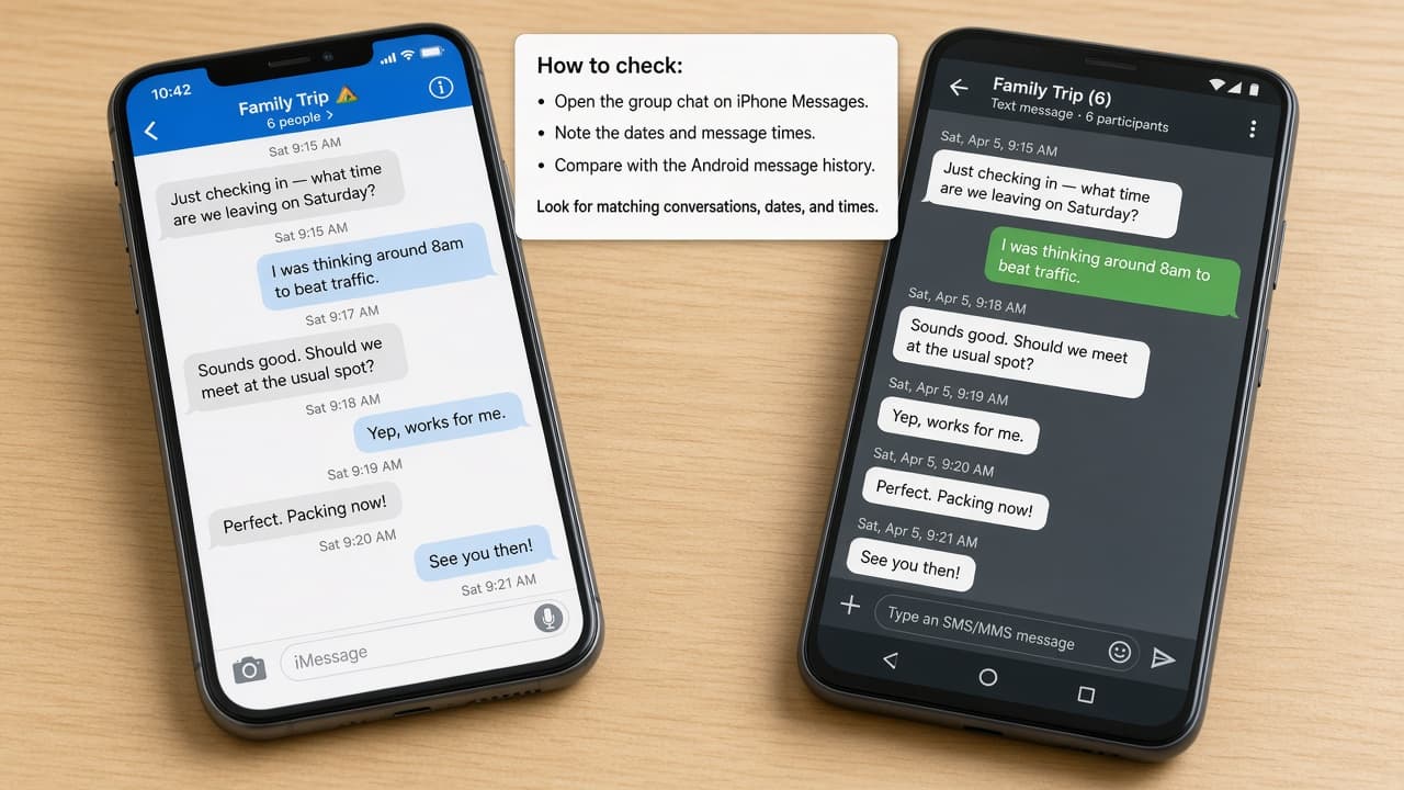 iPhone Messages thread checked against Android history