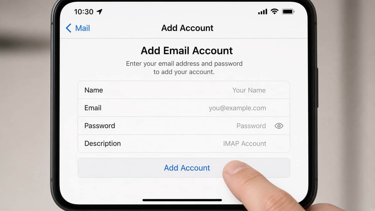 iPhone Mail settings with a Google account being added
