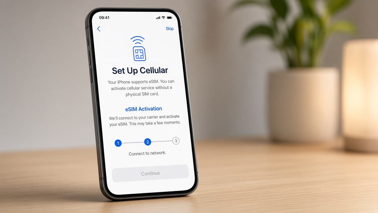 Carrier eSIM activation screen on a new iPhone