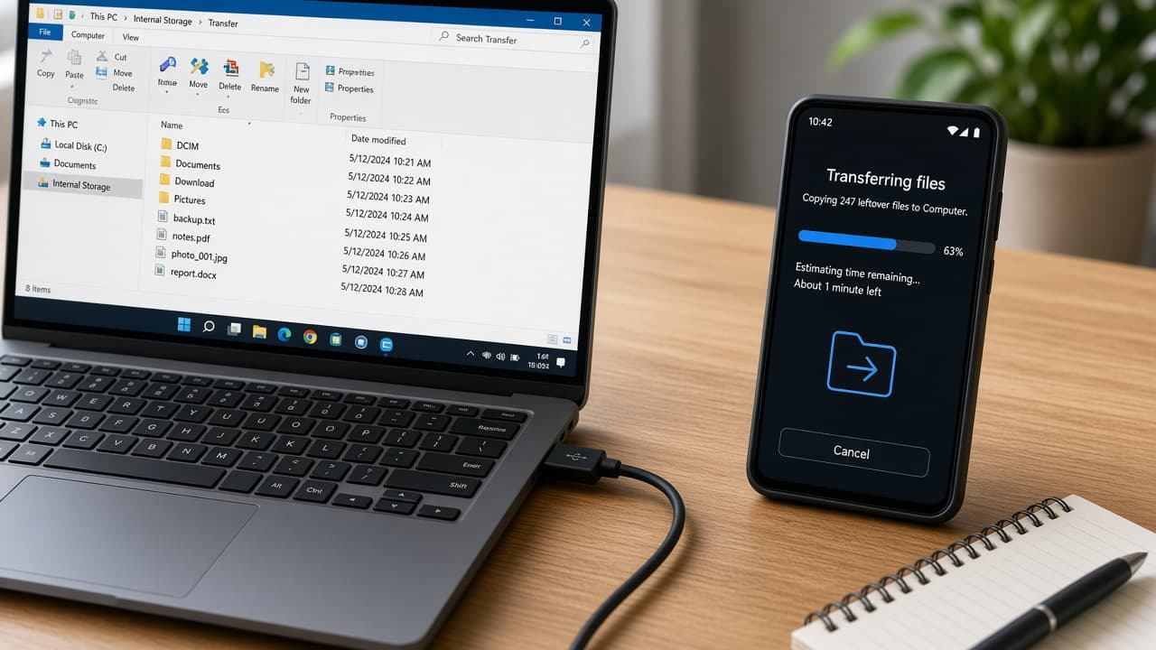 Computer cable transfer of leftover files from Android