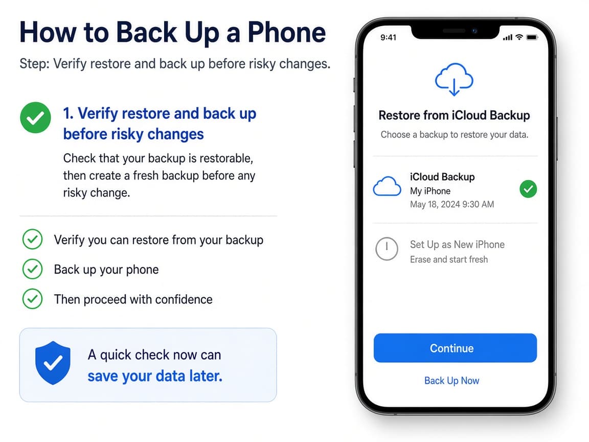 Illustrative phone setup screen offering restore from cloud backup