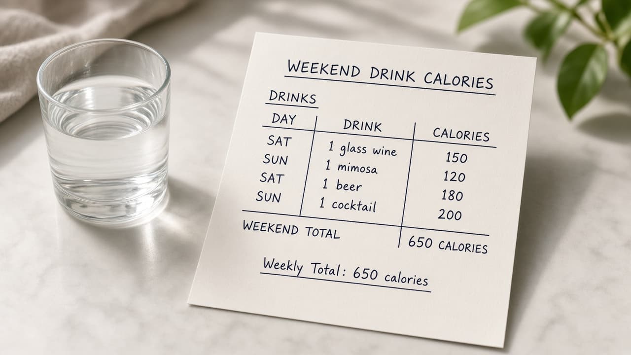 Weekend drink calories noted on a weekly total chart
