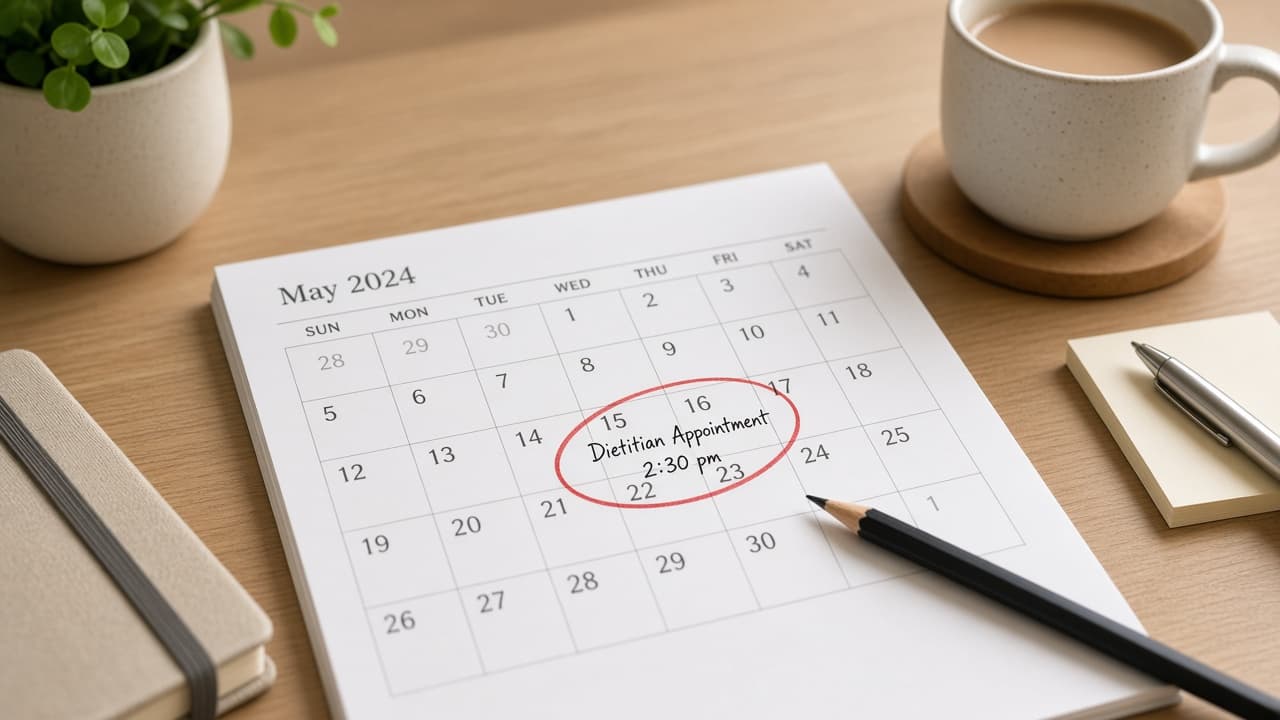 Calendar appointment with a clinician or dietitian
