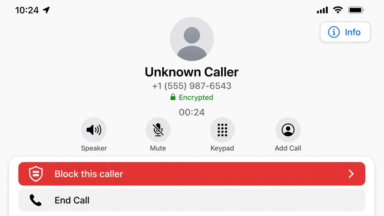 Smartphone call history with a Block Caller option on screen