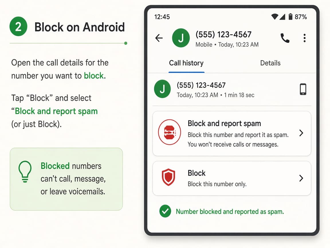 Android call details with Block report spam option