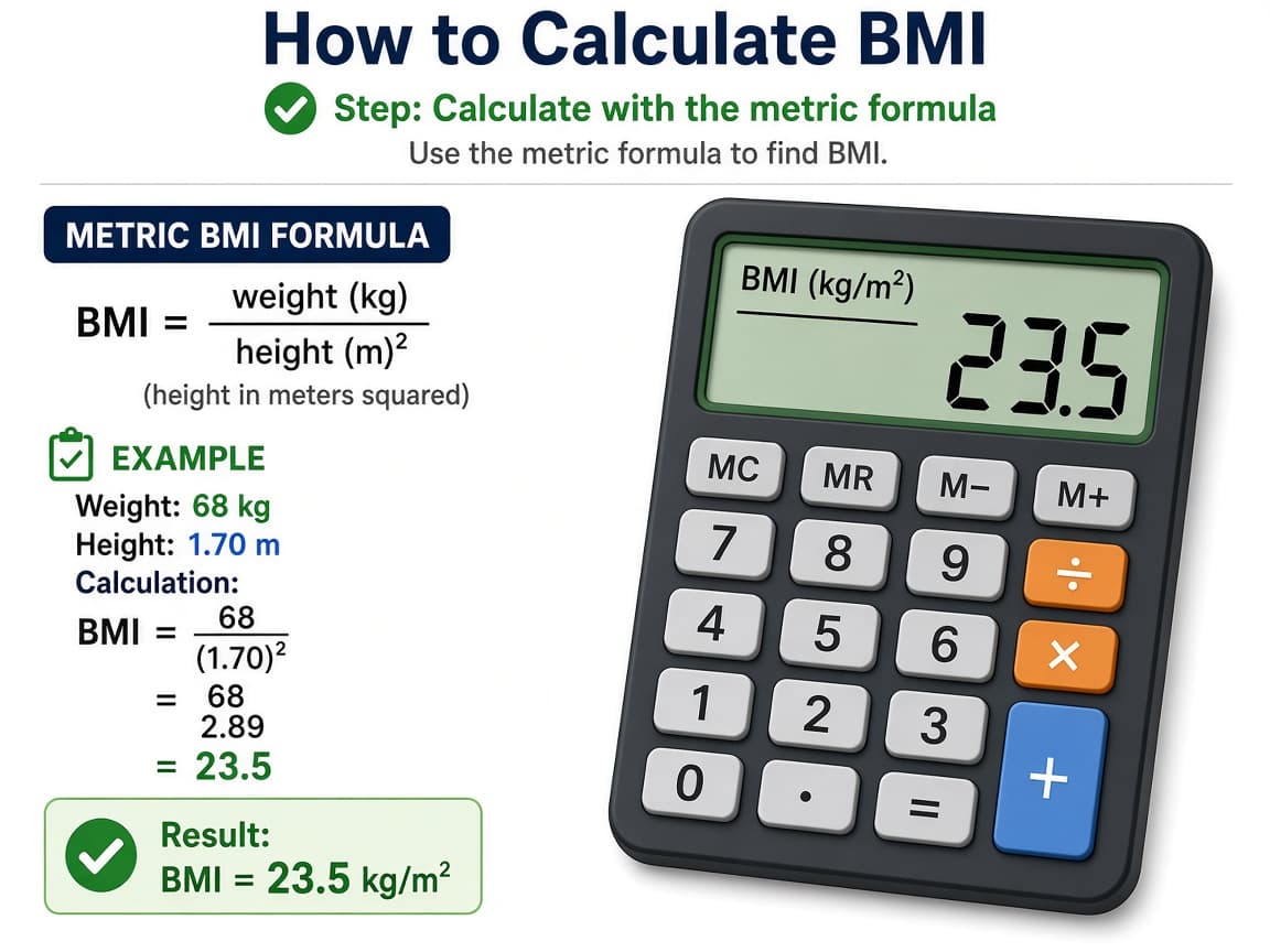 Calculator showing a metric BMI computation