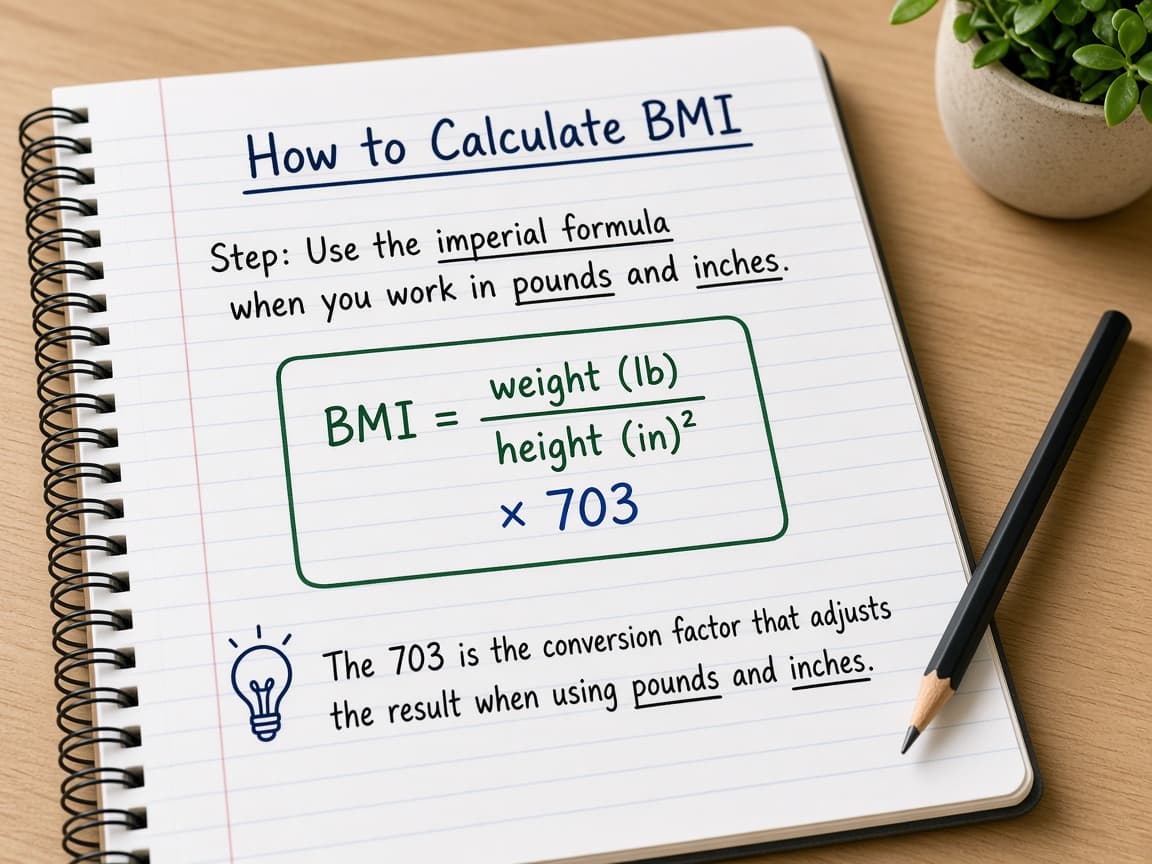 Notebook showing the 703 imperial BMI formula