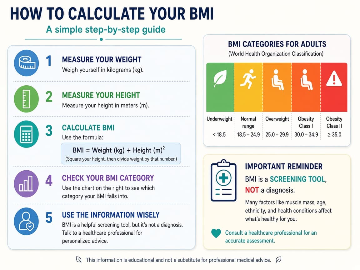 BMI category chart beside a note saying screening not diagnosis