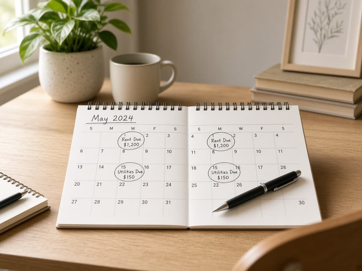 Calendar showing rent due before the next payday