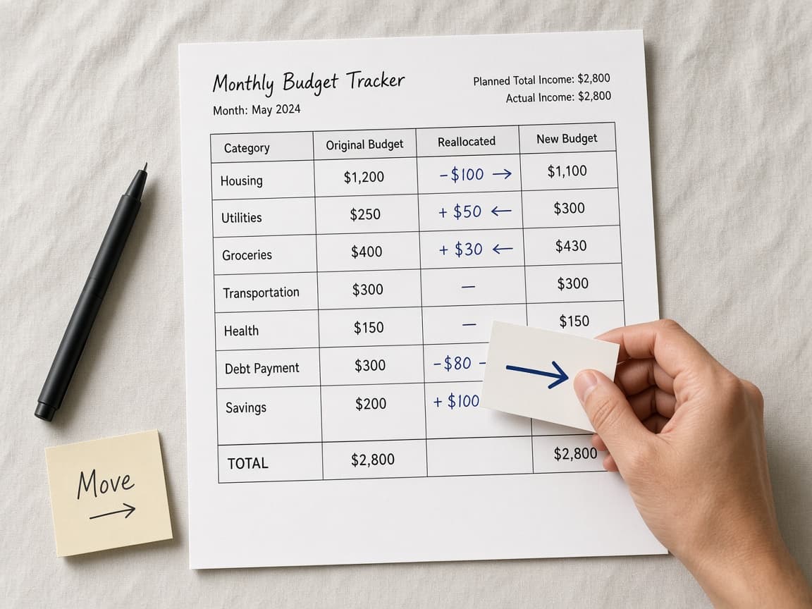 Moving dollars from a fun category into groceries on a budget sheet
