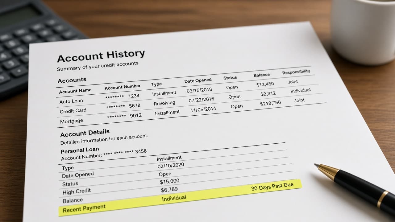 Highlighter on an unfamiliar account line in a credit report