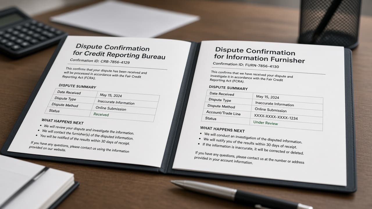 Dispute confirmation pages saved for bureau and furnisher