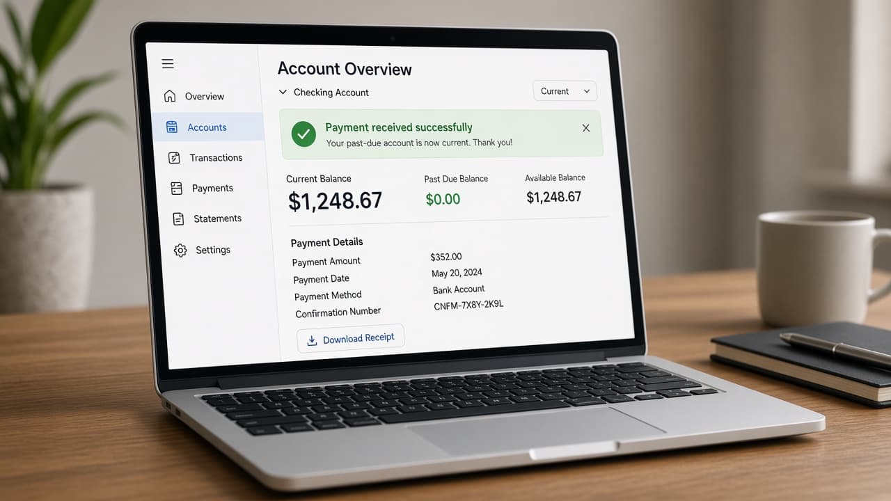 Payment confirmation bringing a past-due account current