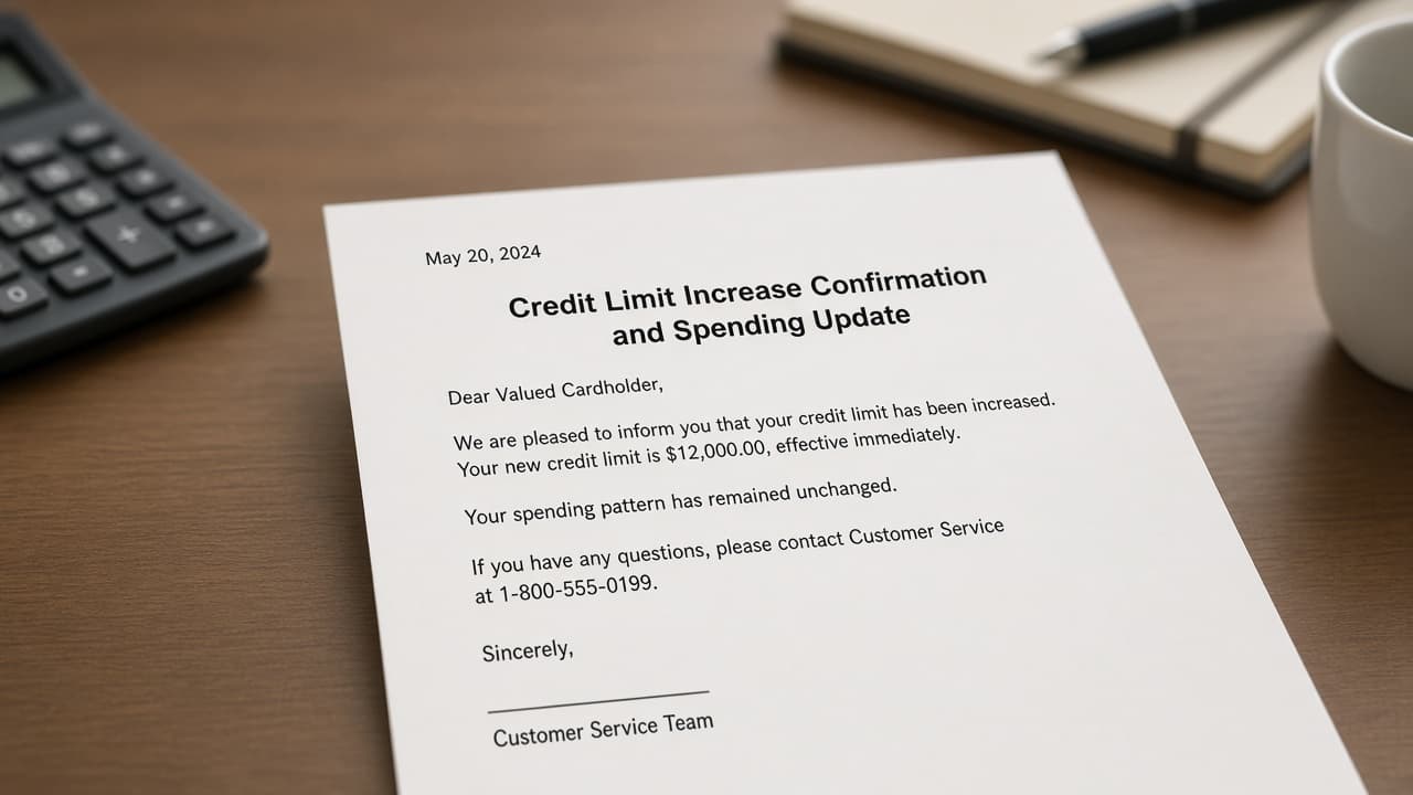 Credit limit increase confirmation with spending kept unchanged