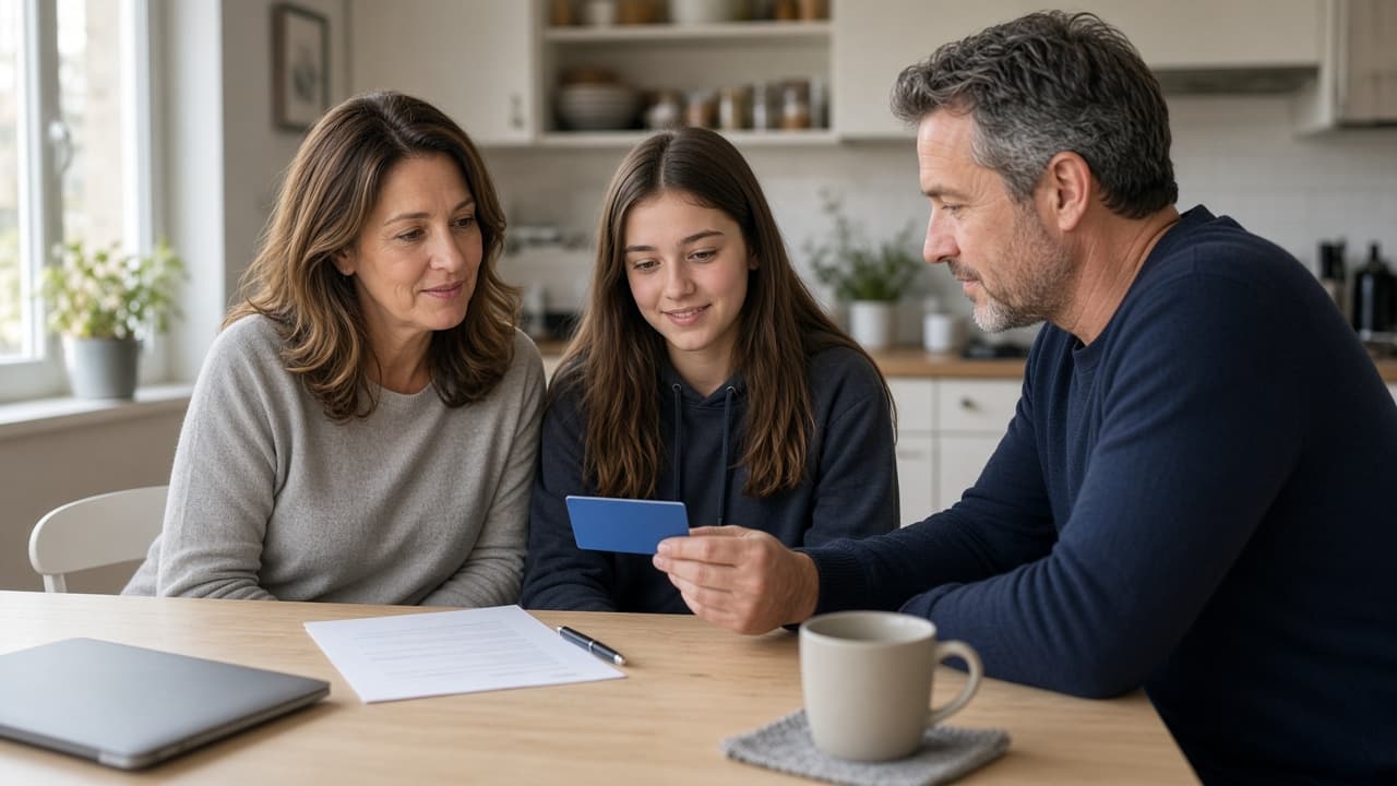 Trusted family member discussing authorized user status on a clean card