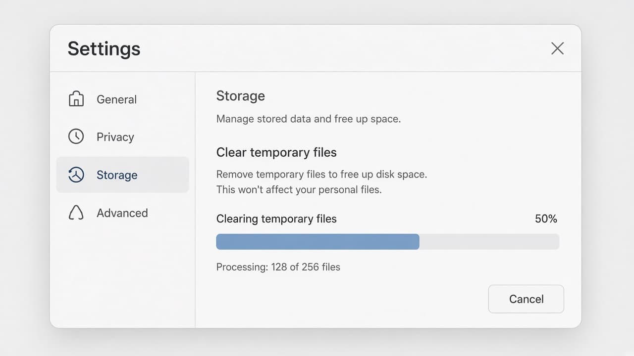 Illustrative Safari-style preferences with privacy and cache-related options