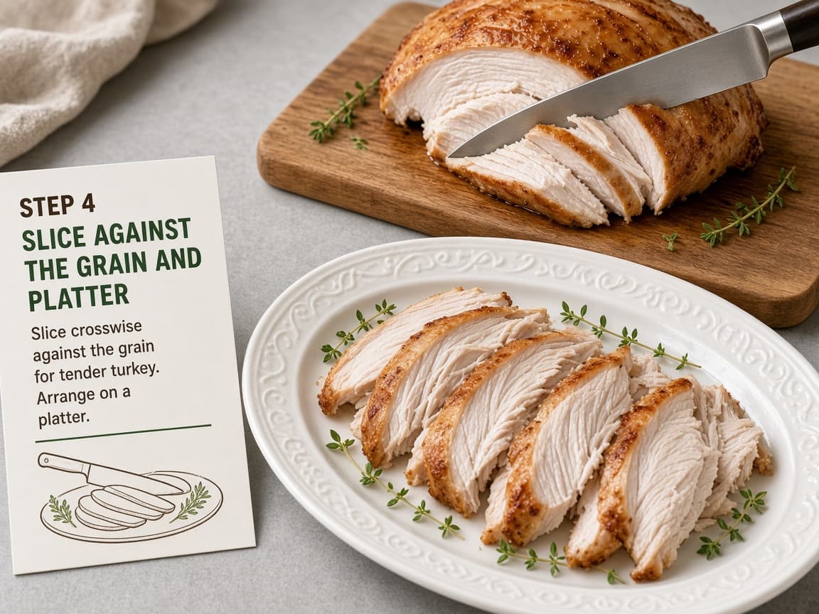 Sliced turkey breast arranged on a platter