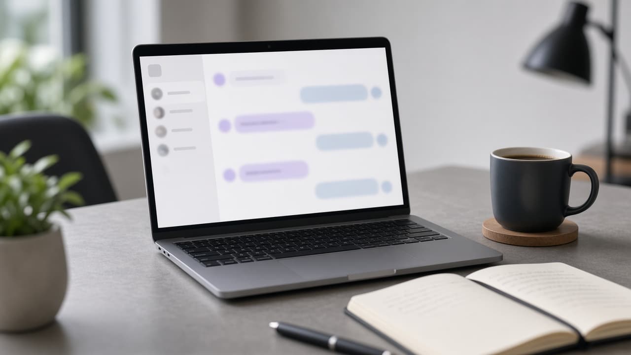 Laptop showing a chat drafting window beside a printed memo with handwritten edits