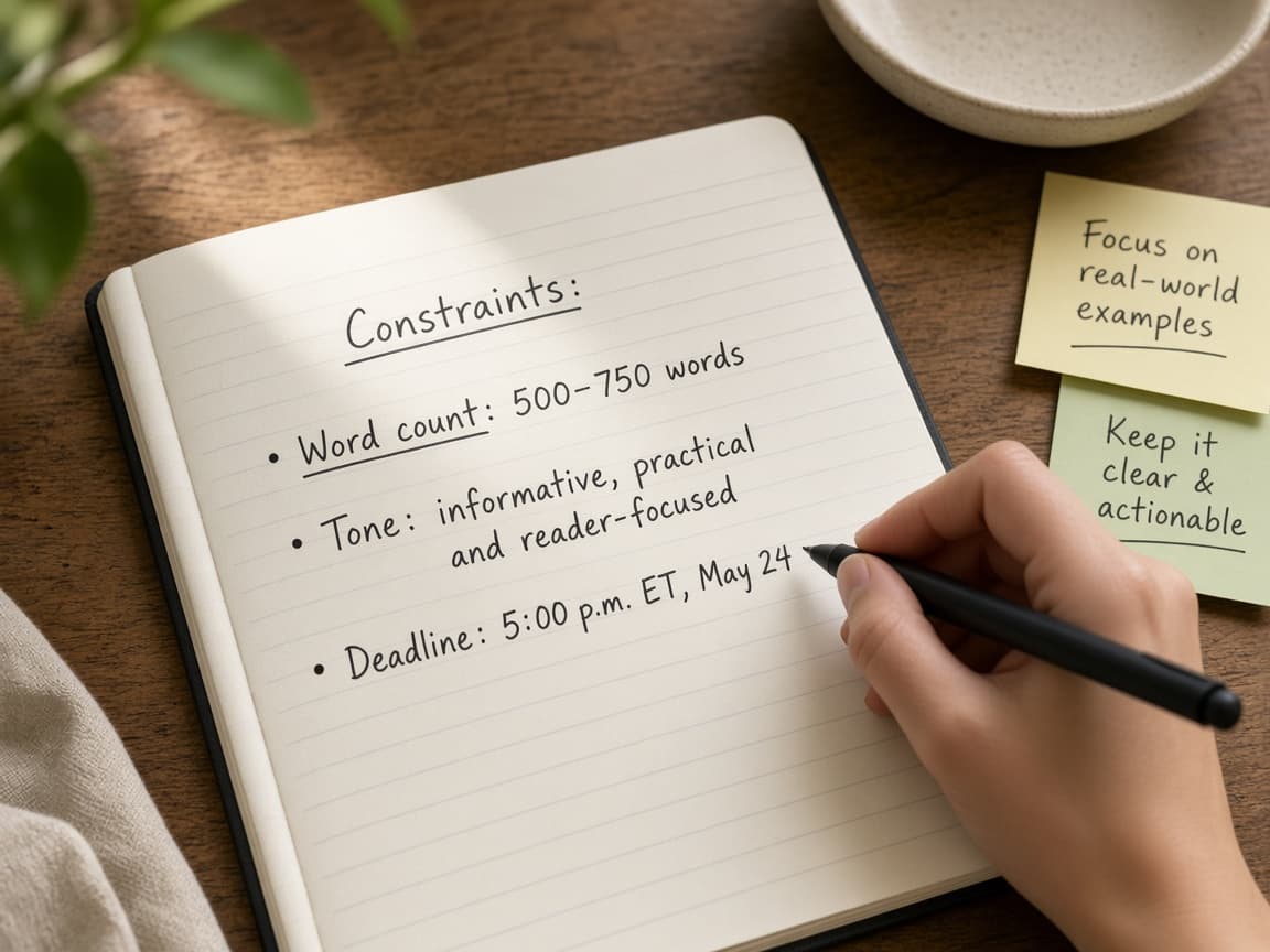 Weak prompt crossed out beside a facts checklist