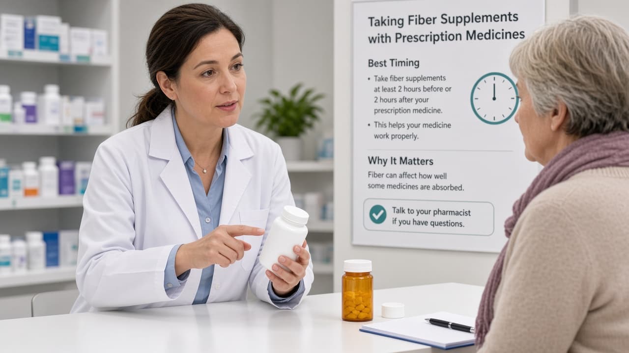 Pharmacist counseling on fiber supplement timing with medicines