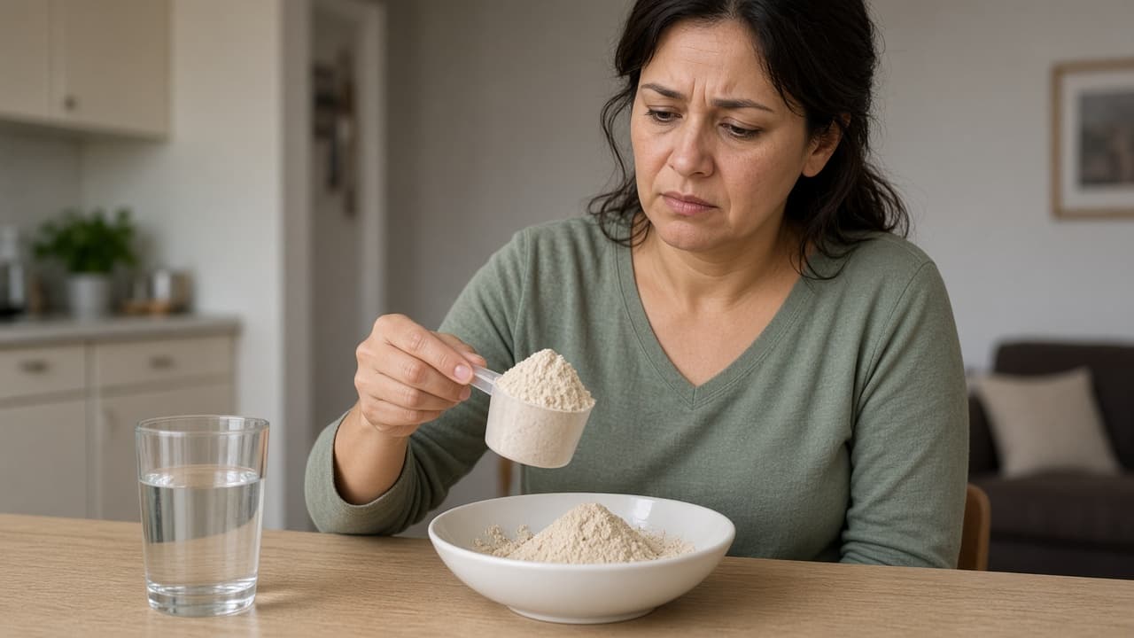 Person pausing a large unmeasured fiber dose after stomach discomfort