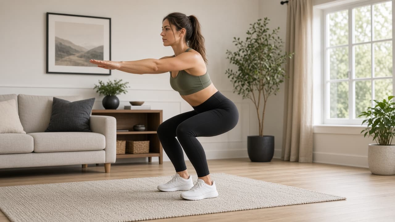 Person doing a controlled body-weight squat with good form