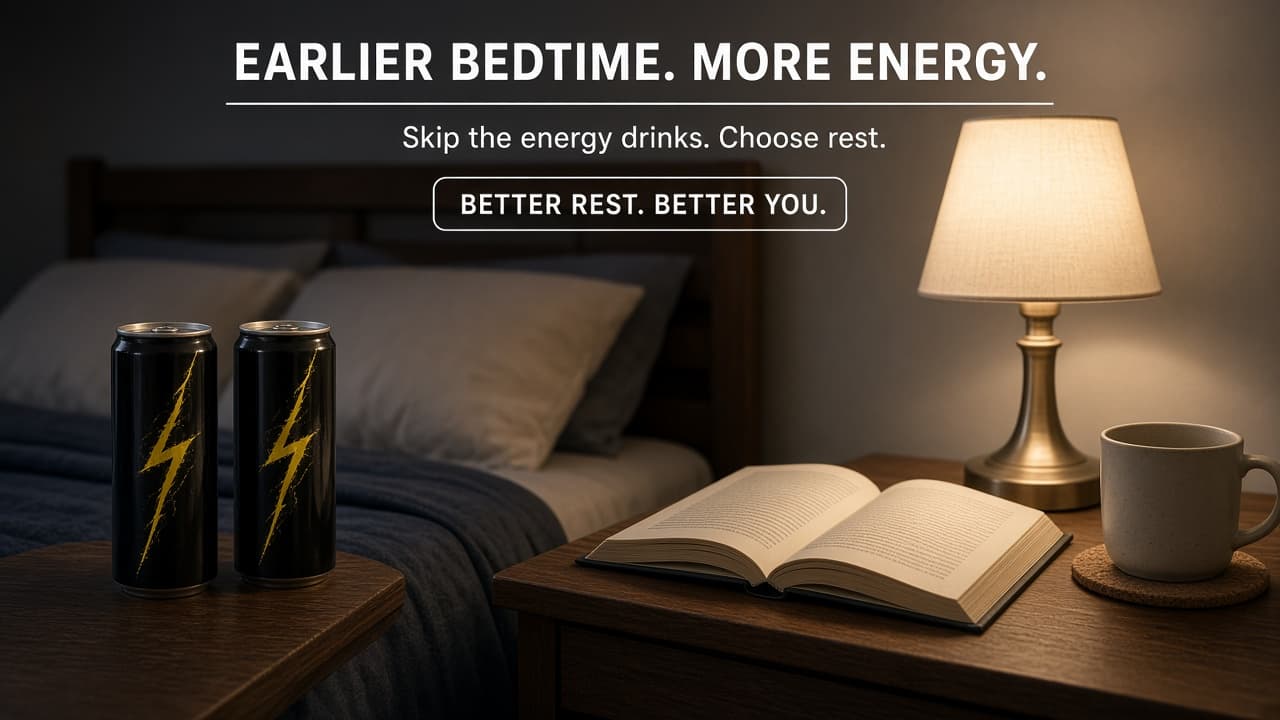 Sugary energy drinks set aside in favor of an earlier bedtime