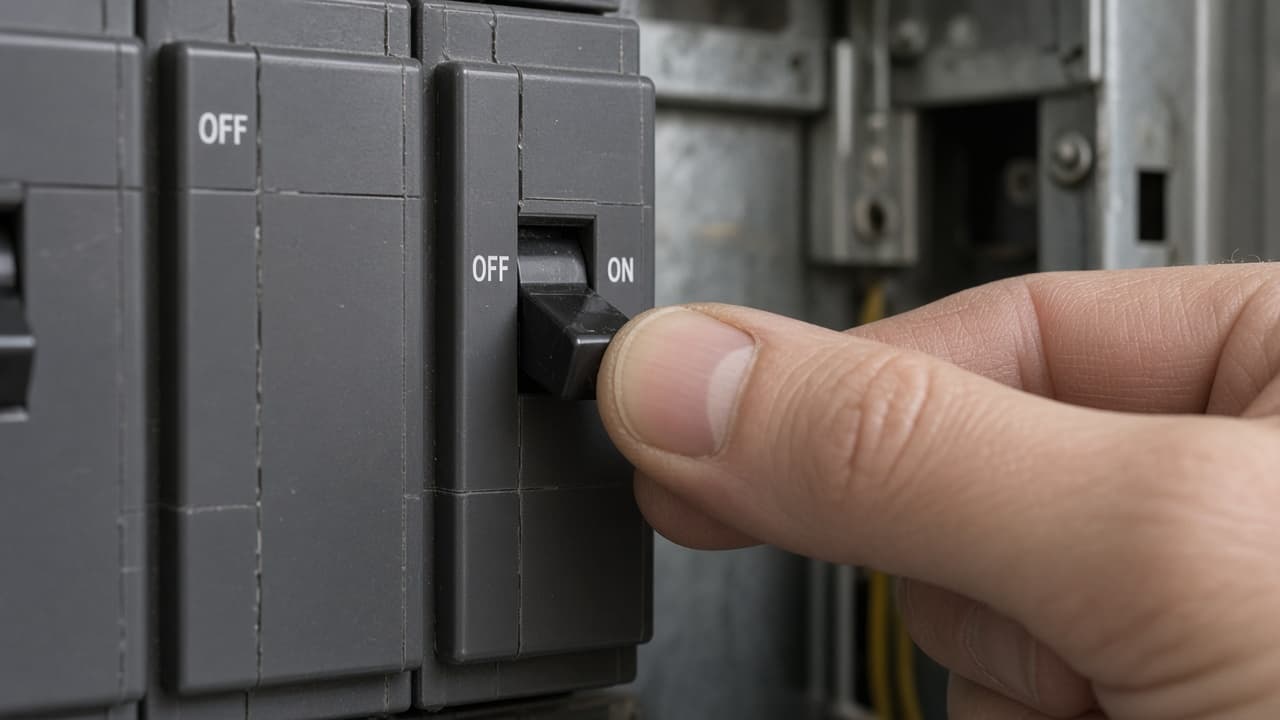 Finger snapping a breaker handle toward the on position