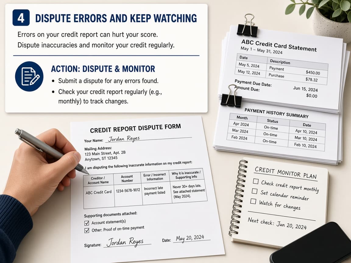 Dispute form draft with supporting statement copies nearby