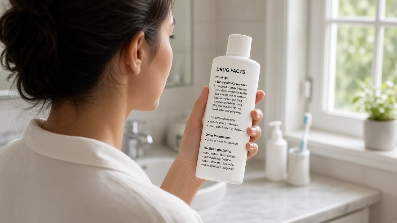 Shampoo back label highlighting sun sensitivity warning text