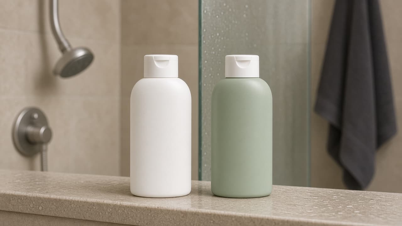 Medicated shampoo beside a gentle regular shampoo for alternate days