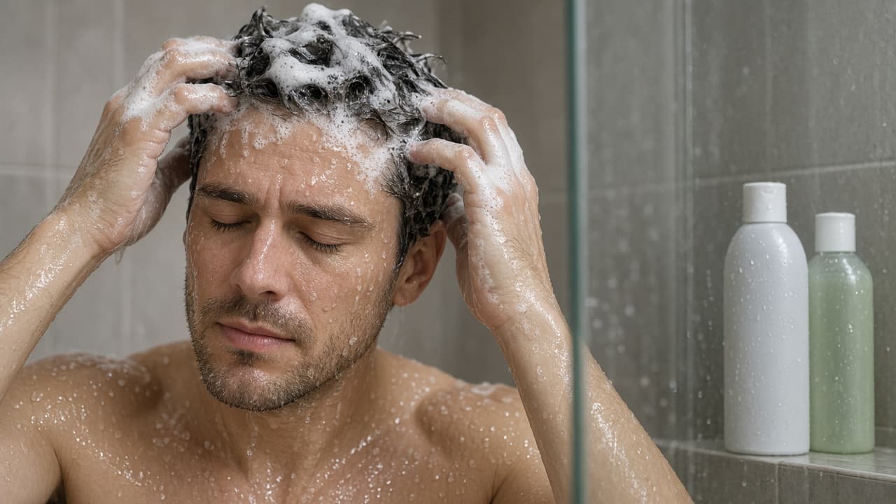 Person washing hair daily with medicated shampoo ignoring the label