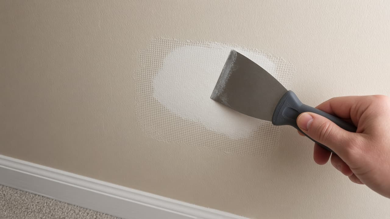 First thin coat of joint compound over mesh patch