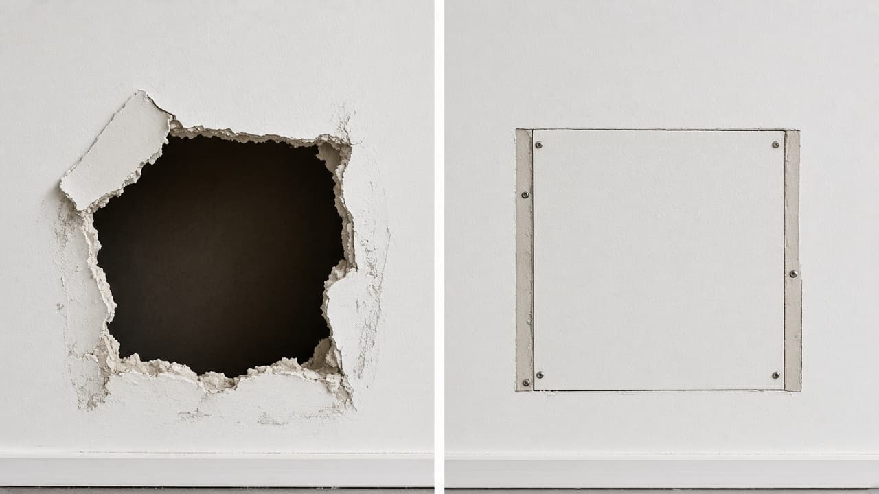 Large unsupported hole beside proper backer repair