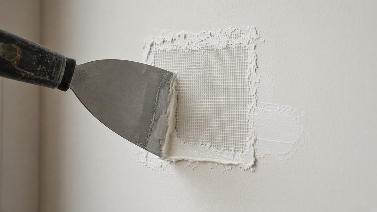 4-inch knife pressing compound through drywall mesh