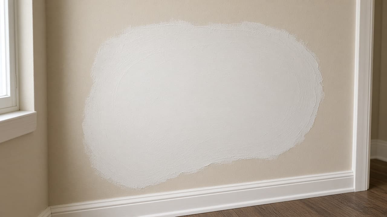 Dry joint compound on a mesh drywall patch left untouched to cure