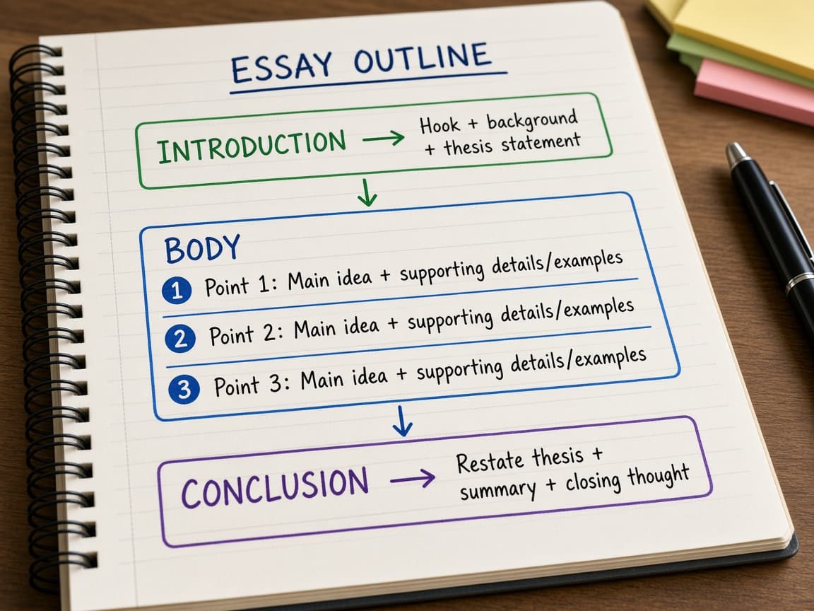 Outline with introduction body points and conclusion labeled