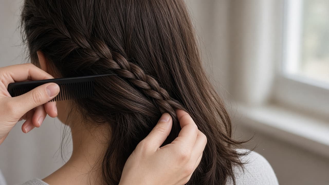 Comb smoothing a tangle in a side pickup before it enters the braid