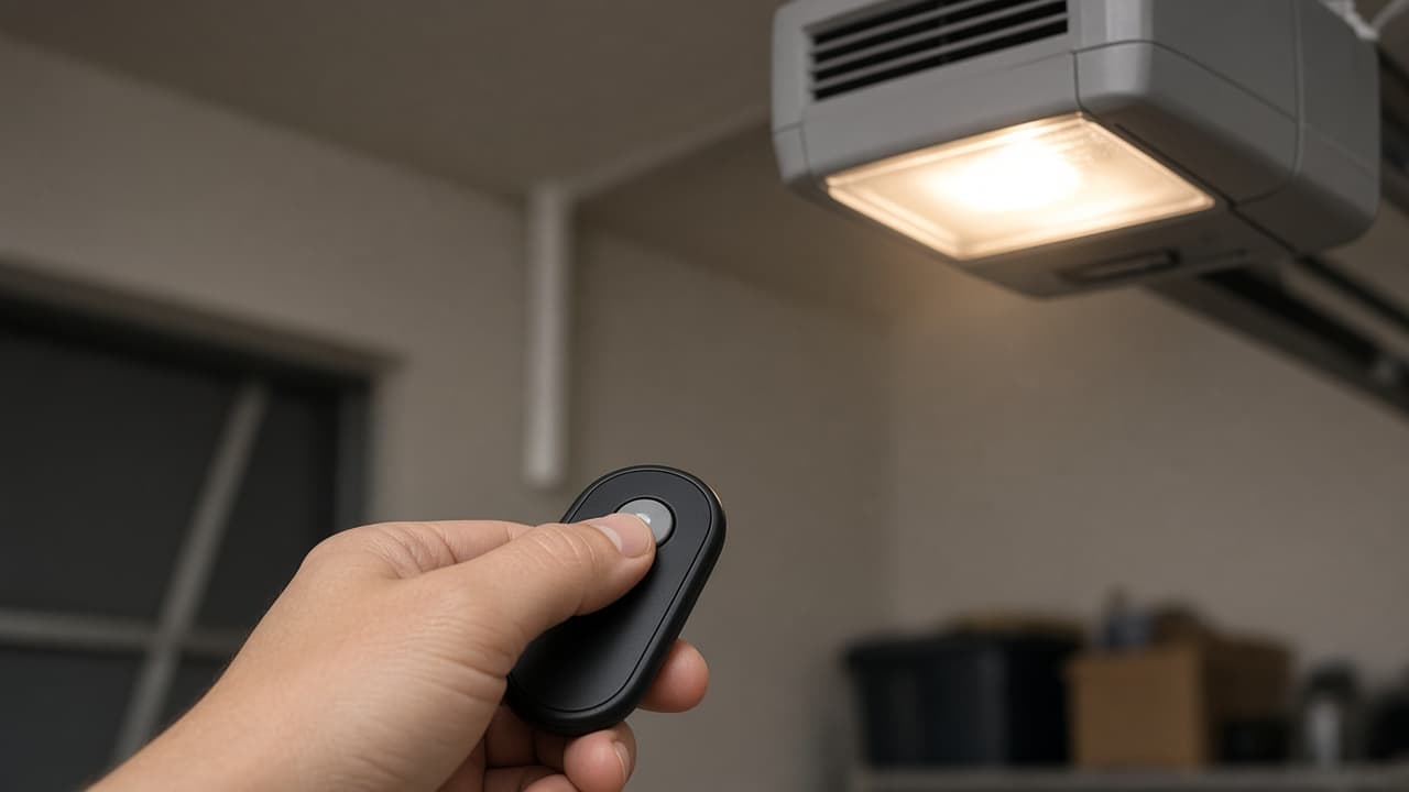 Remote button held while garage motor light flashes confirmation