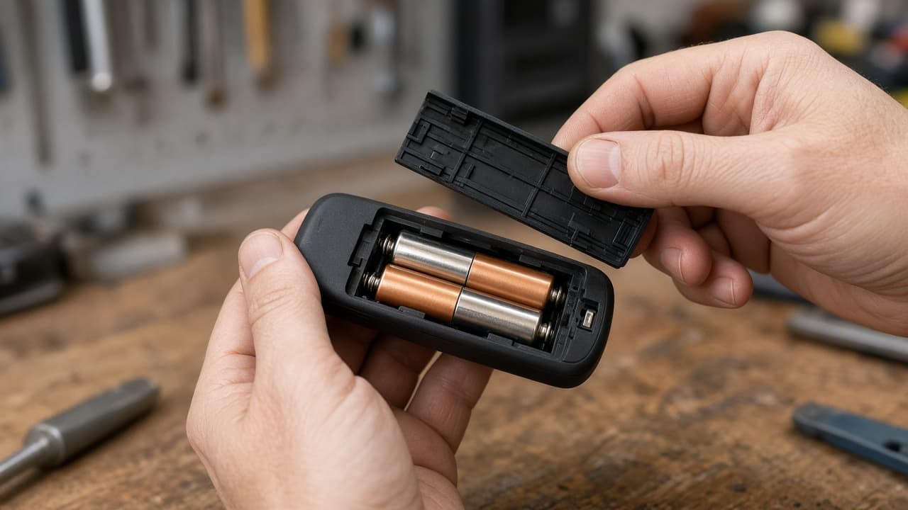 Fresh batteries installed in a garage remote before retry