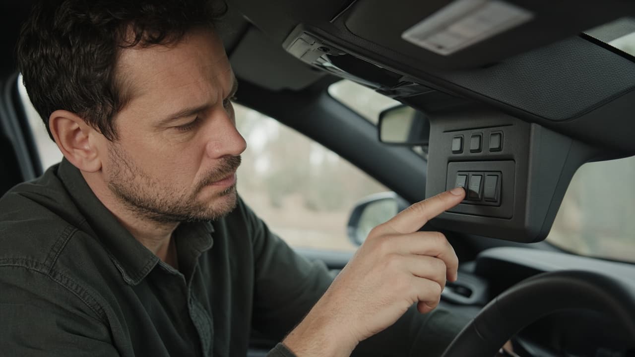 Driver clearing an old HomeLink button in a parked car