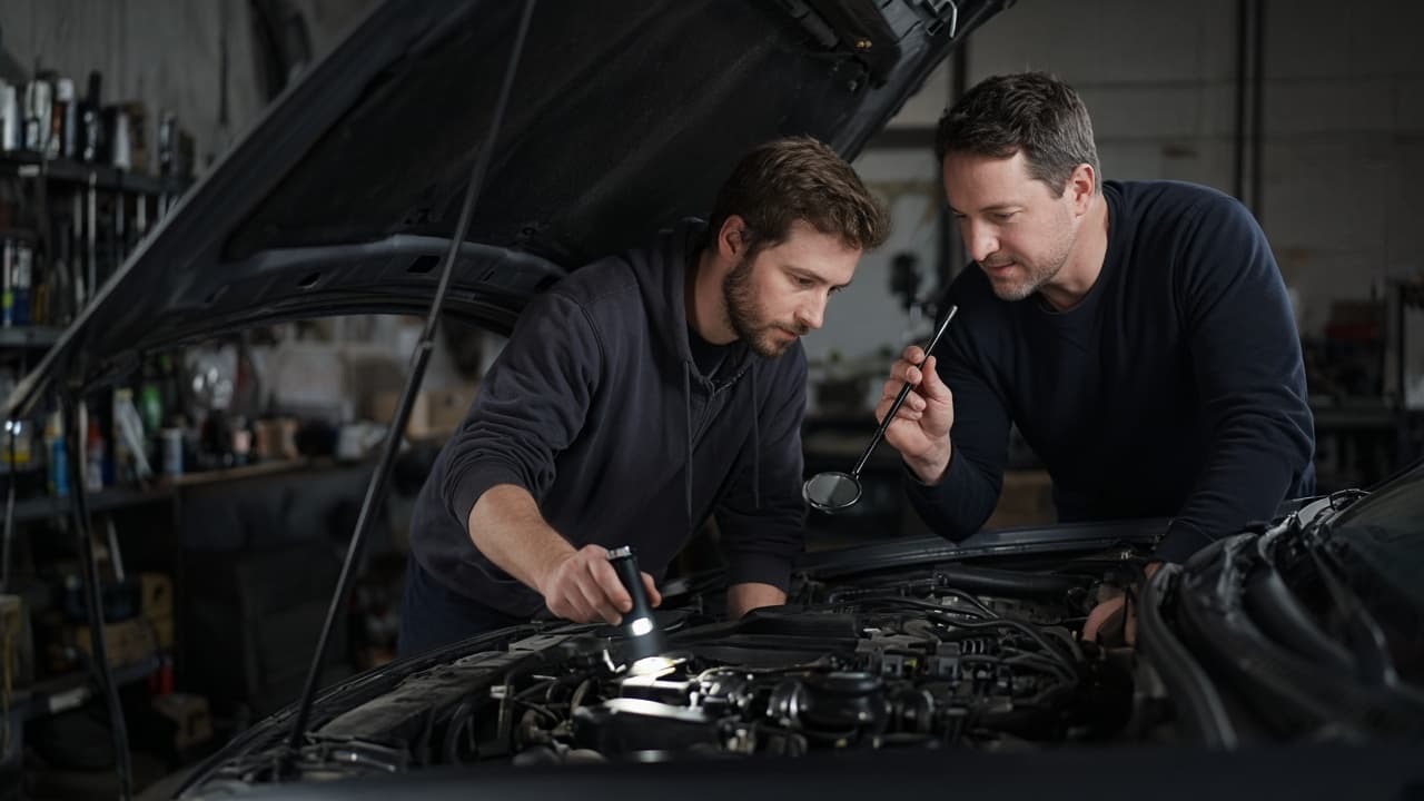 Helper at garage motor pressing learn while driver holds HomeLink