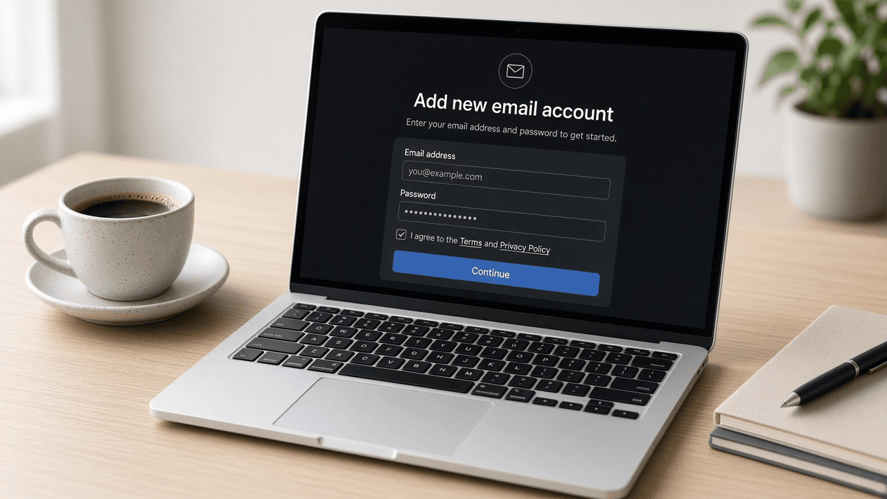 Laptop browser open to Google account creation with Gmail address field